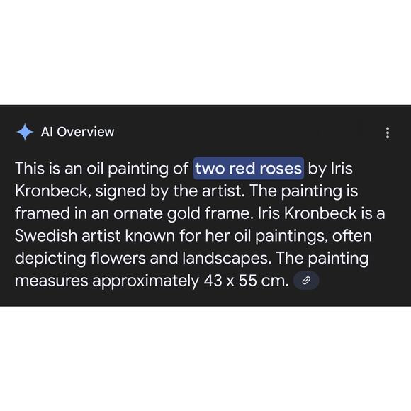 VTG Oil Painting of Two Roses Framed in Ornate Gold Frame - Artist Signed “IRIS” - Picture 8 of 9